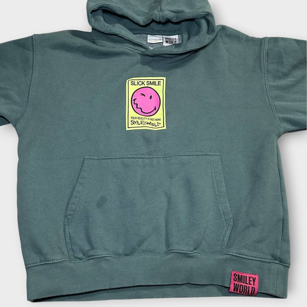 Zara Boys SmileyWorld Slick Smile Graphic Hoodie Green Size 11-12 CM 152